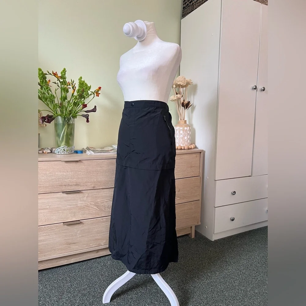 H&M Black Cargo Parachute Pocket Casual Midi Knee-Length High-Waist Modest Skirt - Picture 8 of 16